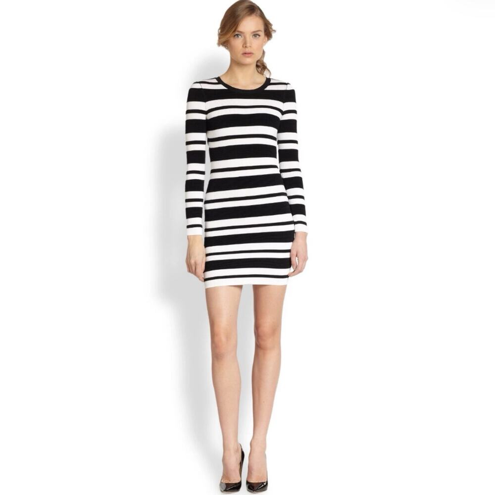 Torn By Ronny Kobo Black White Ribbed Stripe Bodycon Dress S
